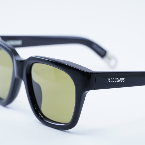 Jacquemus CARINO JAC/20 C1 Sunglasses Shiny Black Square Frame, Green Lenses - Picture 8 of 10